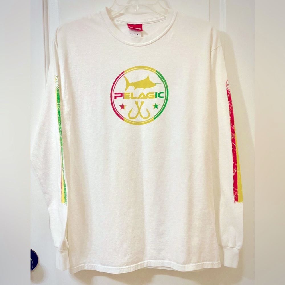 šPelagic White Long Sleeve Tee with Red and Green Accents - Picture 3 of 9